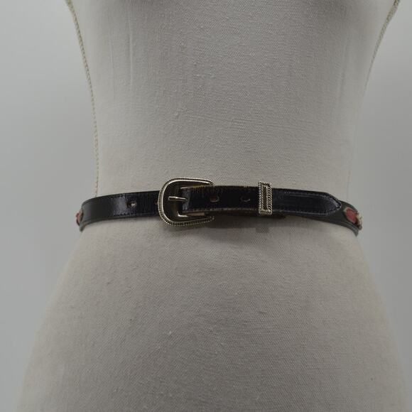 Skinny Leather Belt Western Black Red White Rodeo Cowgirl M - Picture 8 of 11